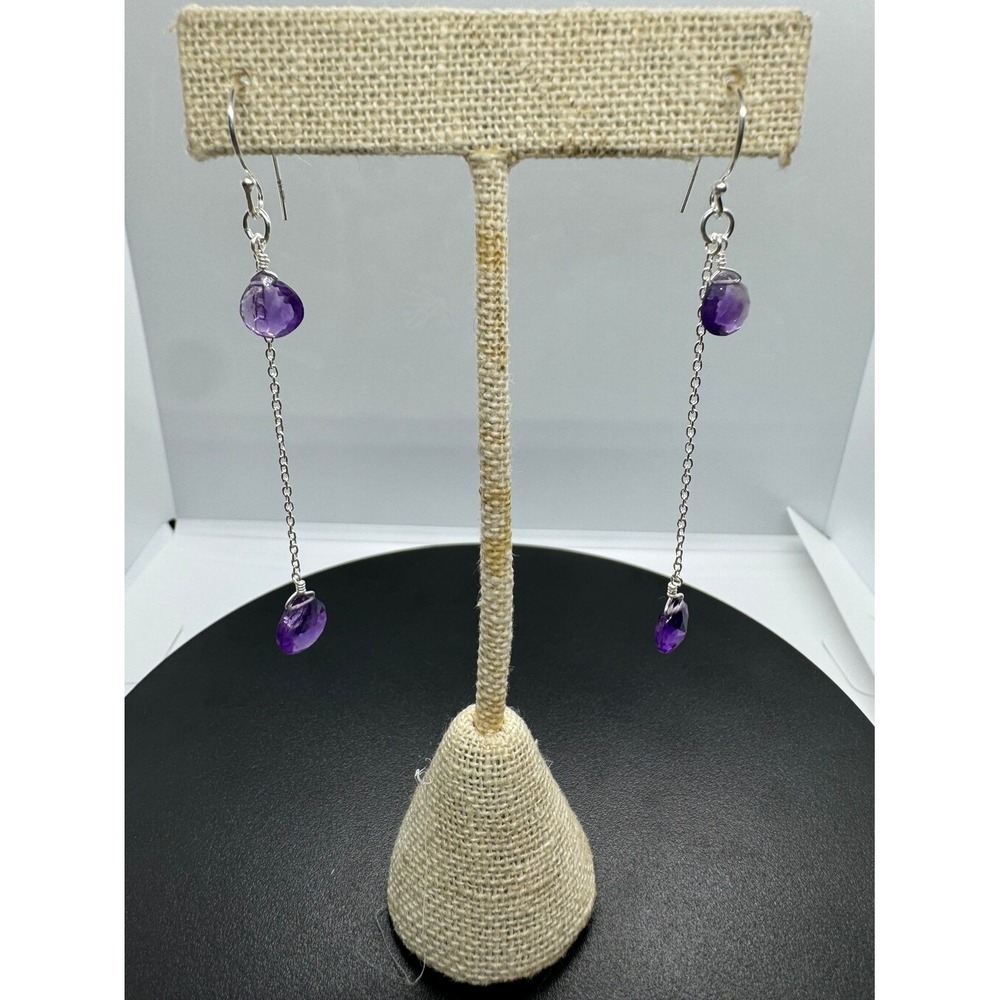 Genuine amethyst and sterling silver dangle earrings